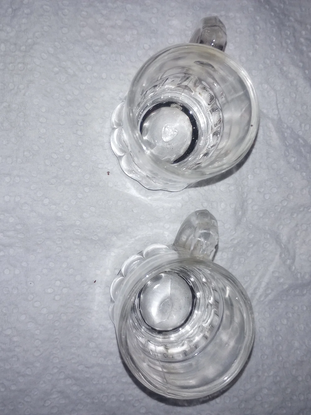 1950s Federal Glass 2 mini beer mug shot glasses. Depression glass,makers marked